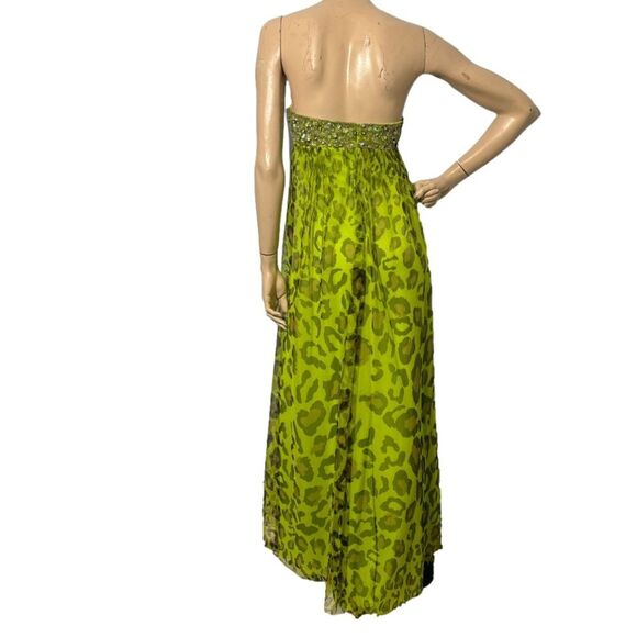 Jovani Lime 16 Flowy Green Animal Print Long Formal Prom Dress - Picture 3 of 7
